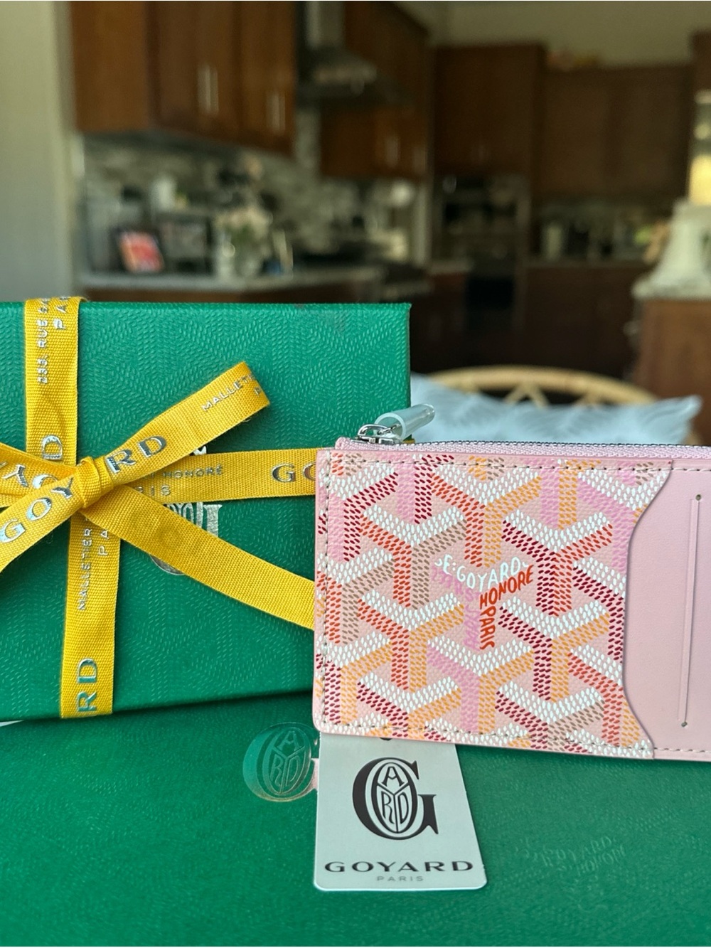 Goyard Limited Edition 2026 Powdered Pink Multicolor Chevron Zipped Card Holder